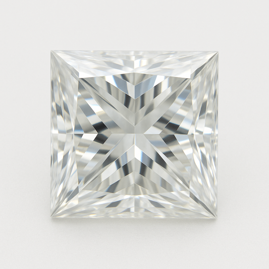 0.20ct princess cut moissanite gemstone with brilliant fire and clarity, D/VVS grade, square precision-cut stone.