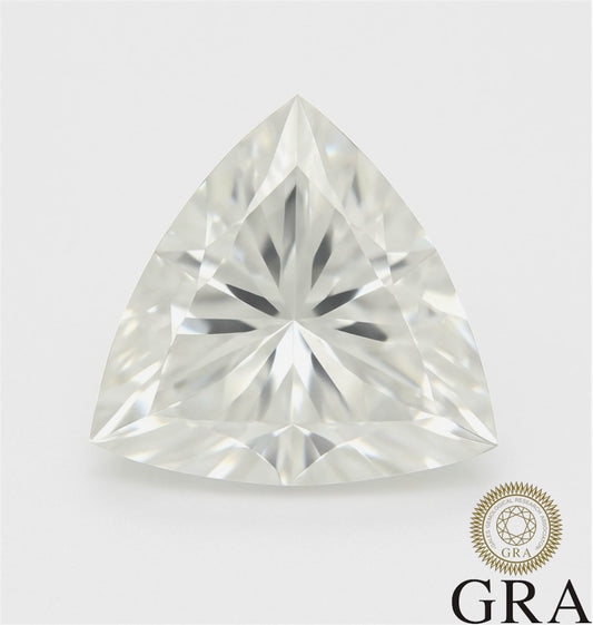 3ct Trillion Cut Moissanite gemstone with brilliant fire and sparkle, certified by GRA