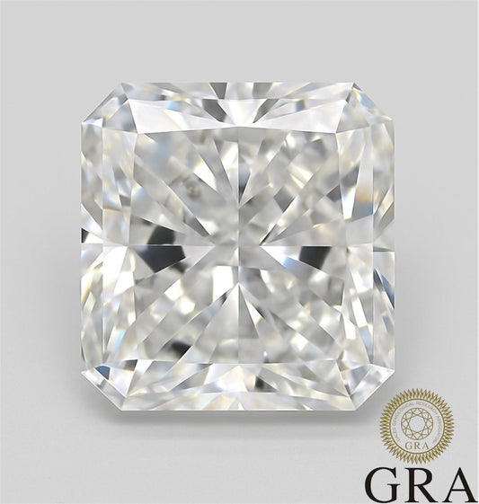 2ct Radiant Cut Moissanite gemstone with certified GRA report showcasing brilliance and fire