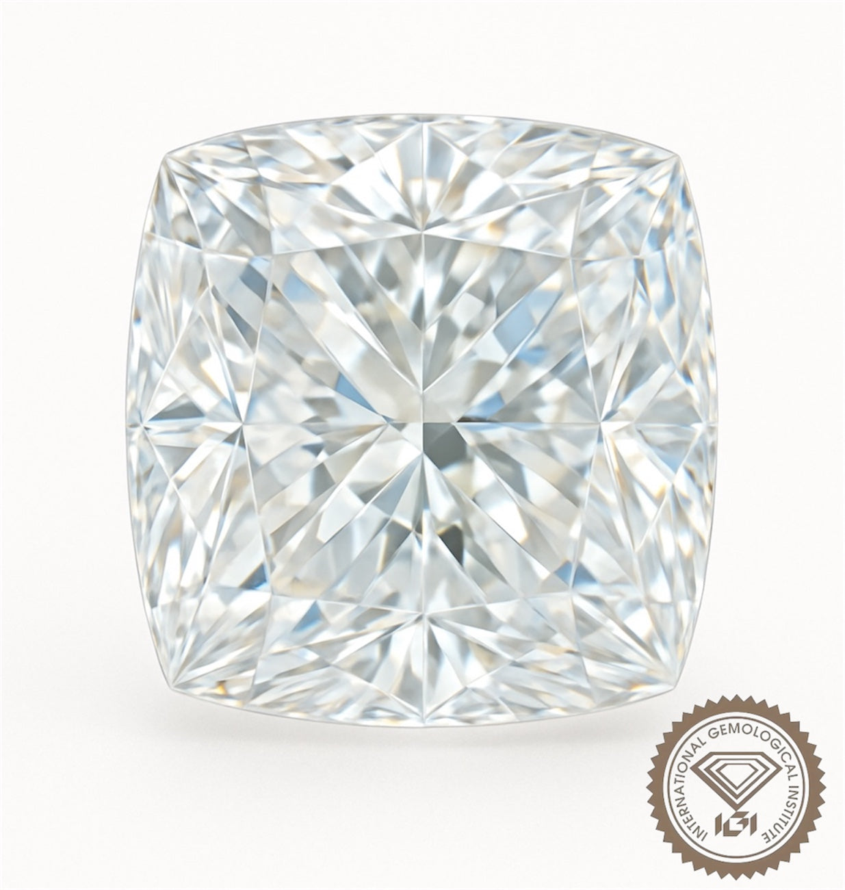 5ct cushion cut lab-grown diamond with IGI certification, showcasing brilliance and fire, ideal for engagement rings and fine jewelry.