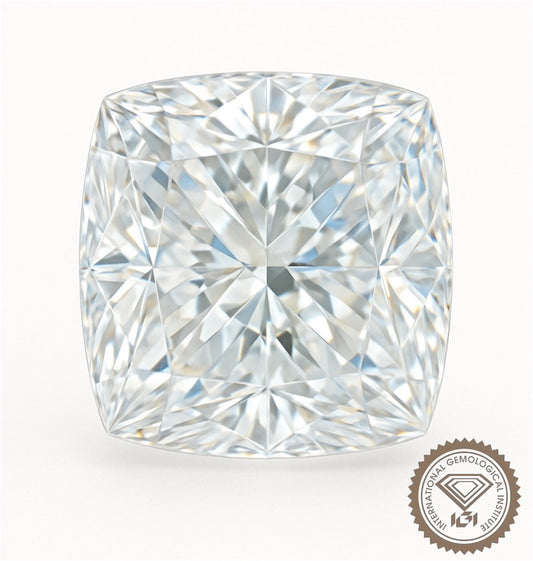 5ct cushion cut lab-grown diamond with IGI certification, showcasing brilliance and fire, ideal for engagement rings and fine jewelry.